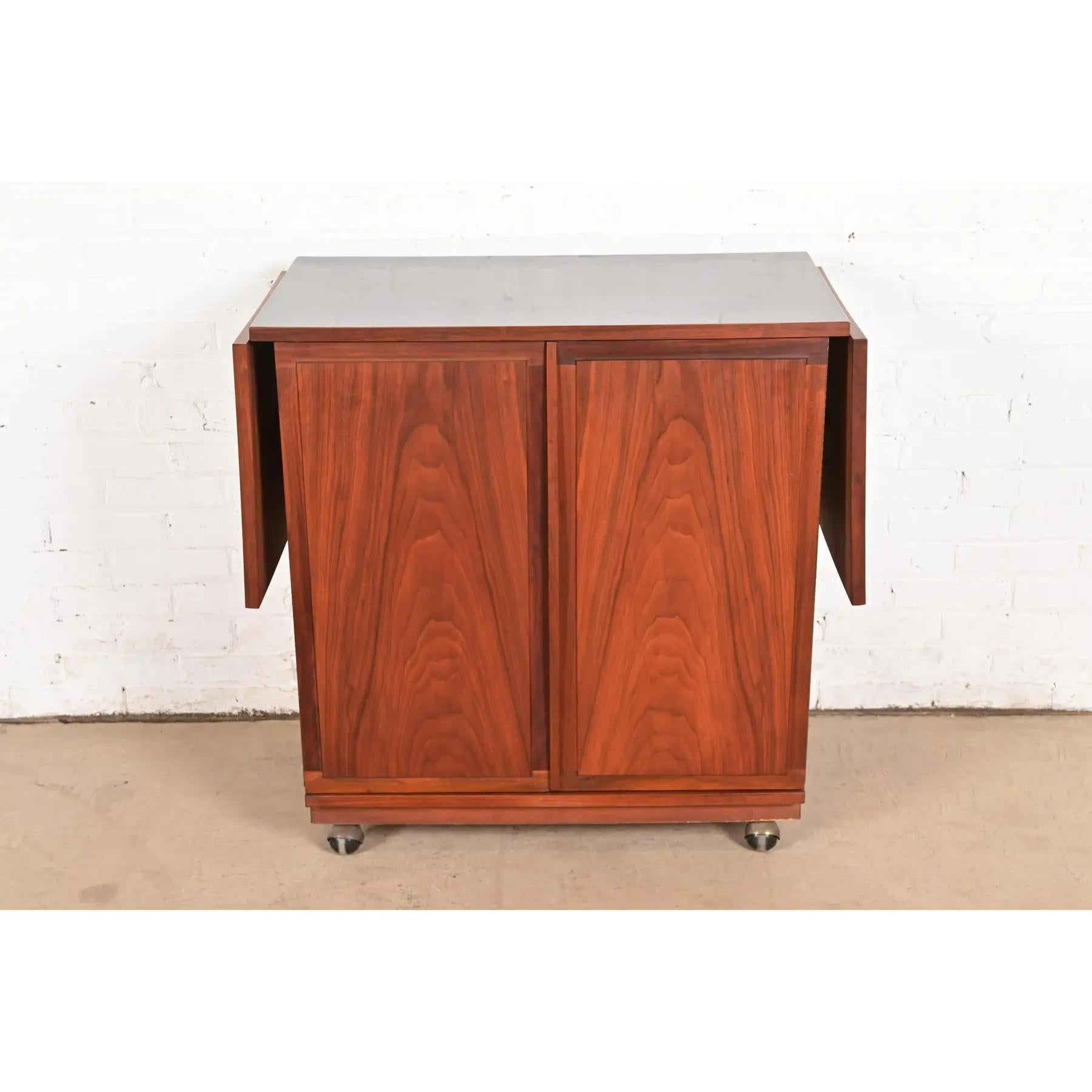 American Jack Cartwright for Founders Mid-Century Modern Walnut Rolling Buffet Server For Sale