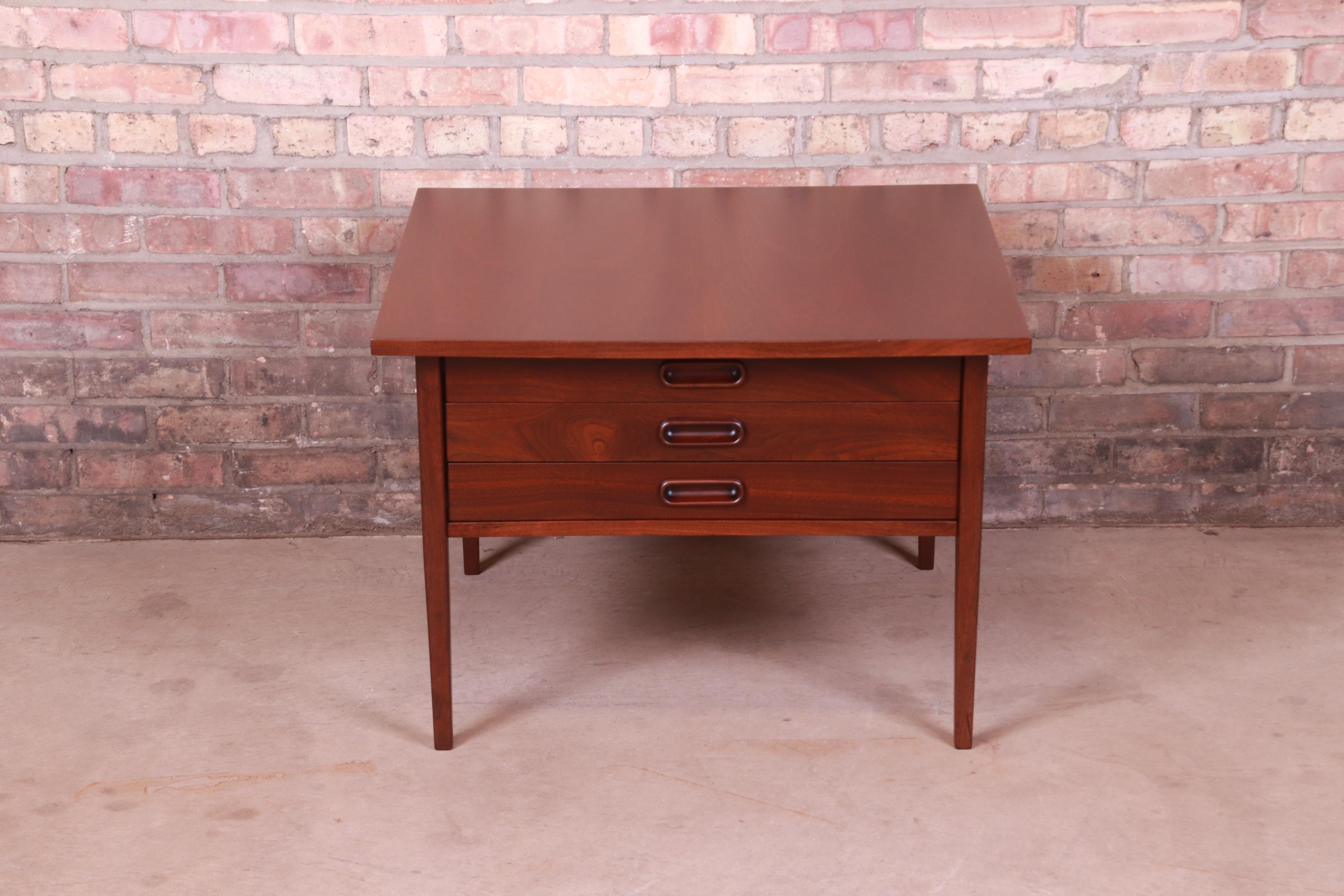 American Jack Cartwright for Founders Mid-Century Modern Walnut Three-Drawer Coffee Table