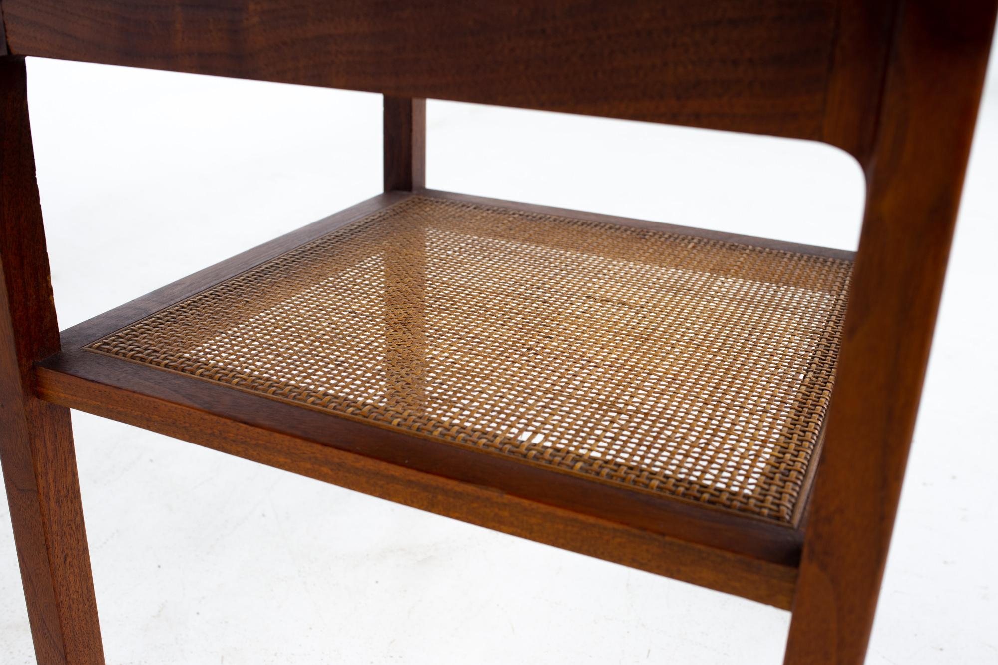Late 20th Century Jack Cartwright for Founders Mid Century Round Side End Table with Cane Shelf