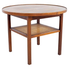 Jack Cartwright for Founders Mid Century Round Side End Table with Cane Shelf