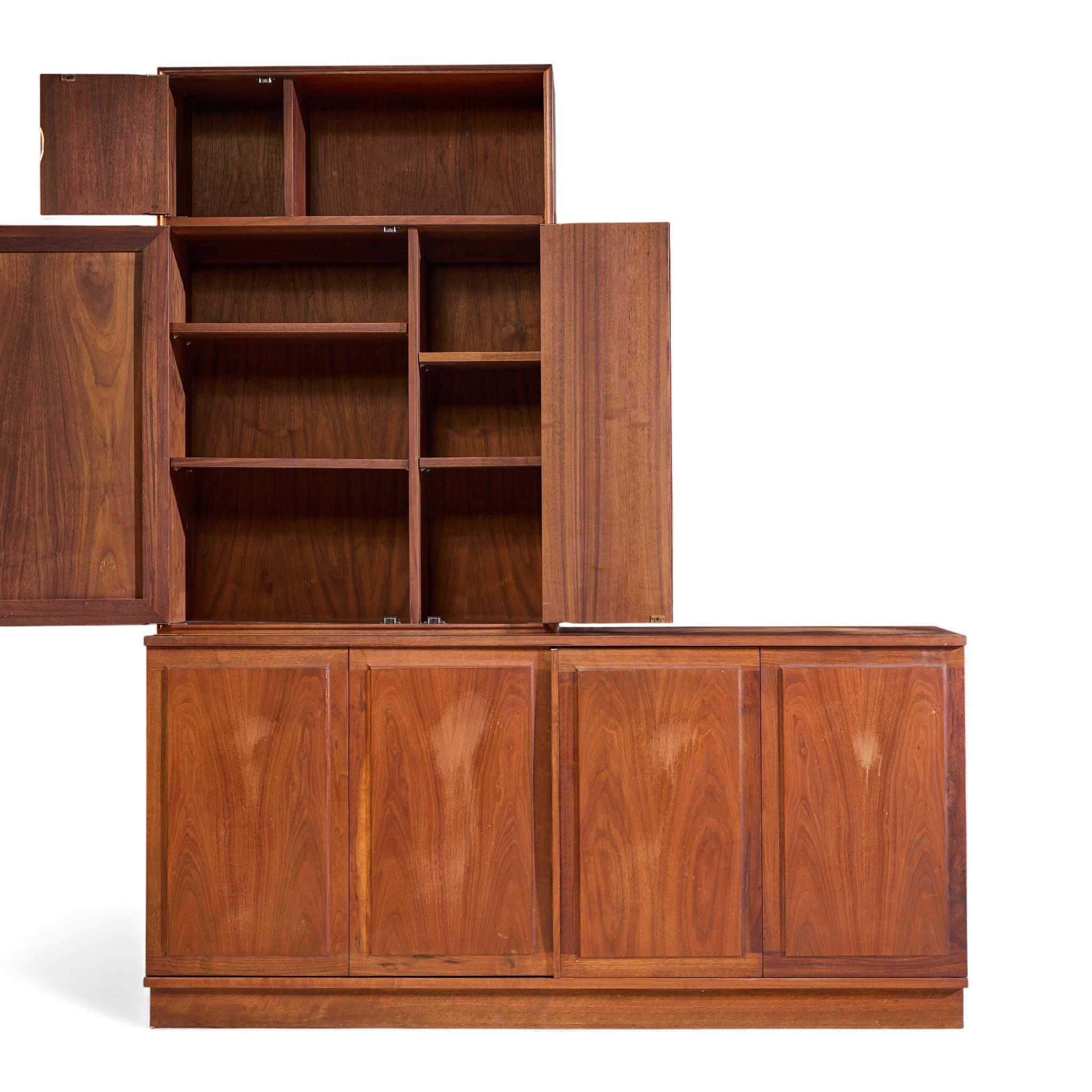 XX secolo Jack Cartwright for Founders Mid Century Walnut and Cane Credenza and Hutch in vendita