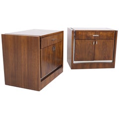 Jack Cartwright for Founders Mid Century Walnut and Chrome Nightstands, a Pairs