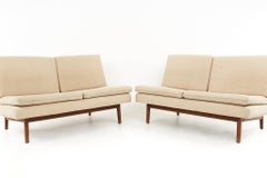 Jack Cartwright for Founders Mid-Century Walnut Bracket Sofas, a Pair