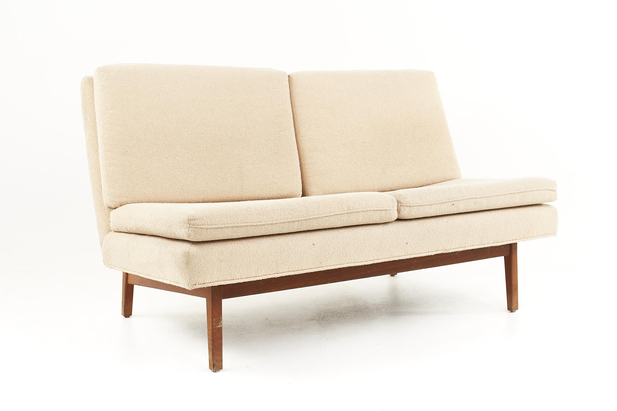American Jack Cartwright for Founders Mid-Century Walnut Bracket Sofas, a Pair