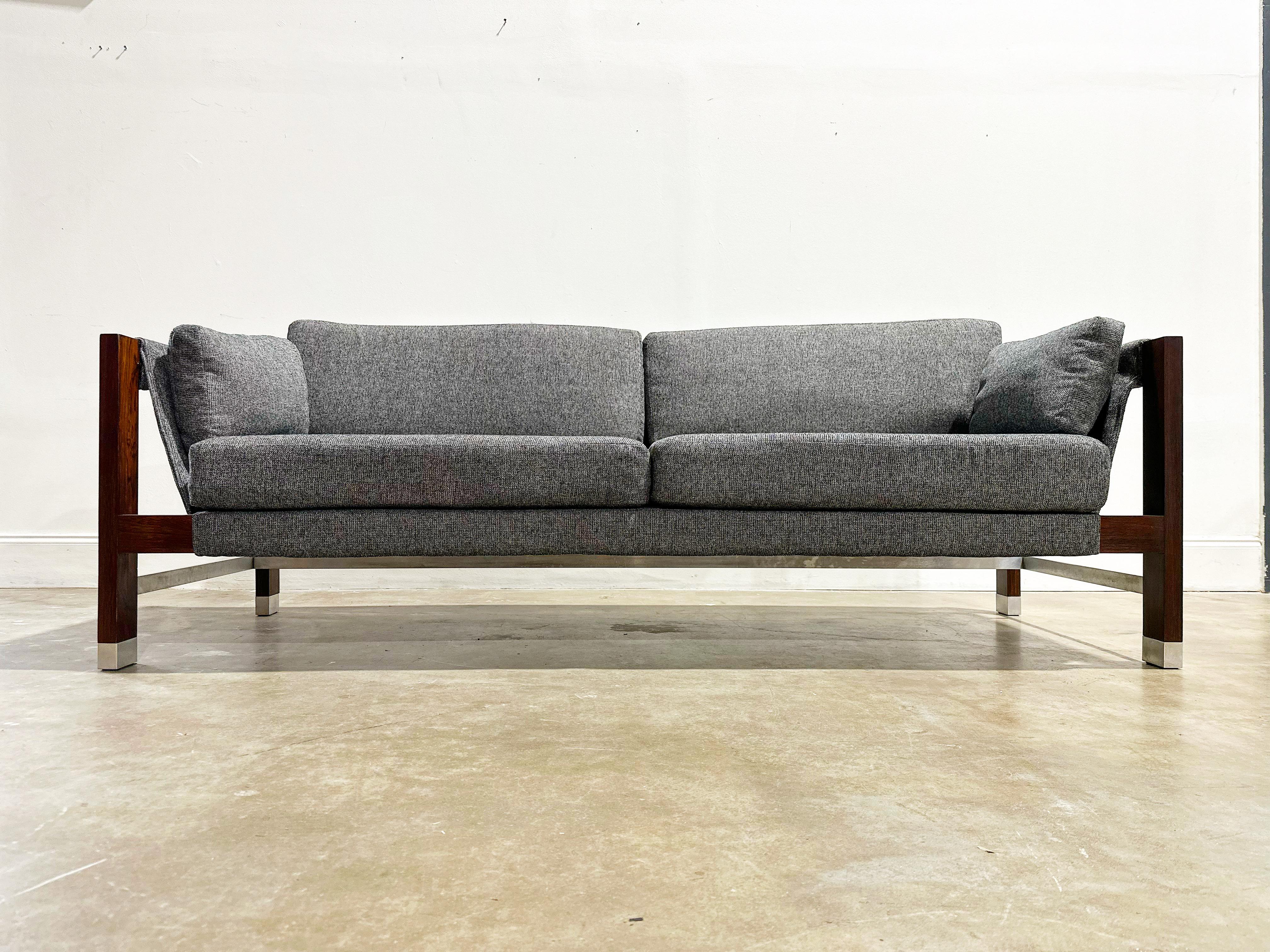 American Jack Cartwright for Founders Sling Sofa, Rosewood + Aluminum Floating Frame