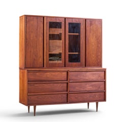 Jack Cartwright for Founders Style Mid Century Walnut Credenza with Hutch