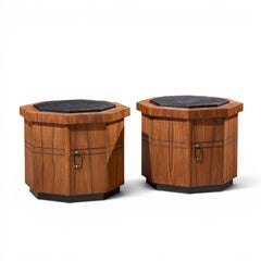 Jack Cartwright for Founders Style Mid Century Walnut & Slate Side Table - Pair