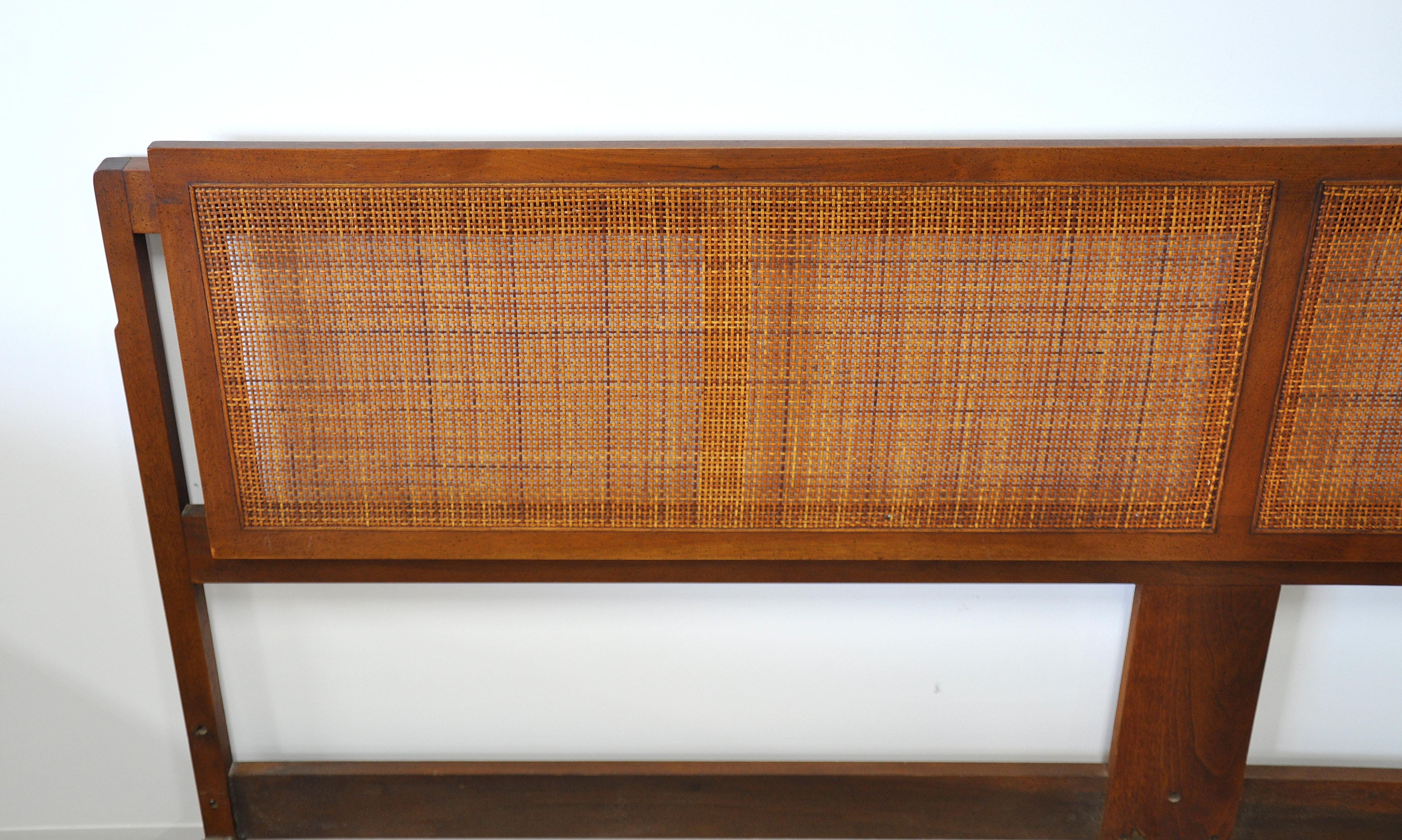 Mid-20th Century Jack Cartwright for Founders Walnut and Cane King Size Headboard