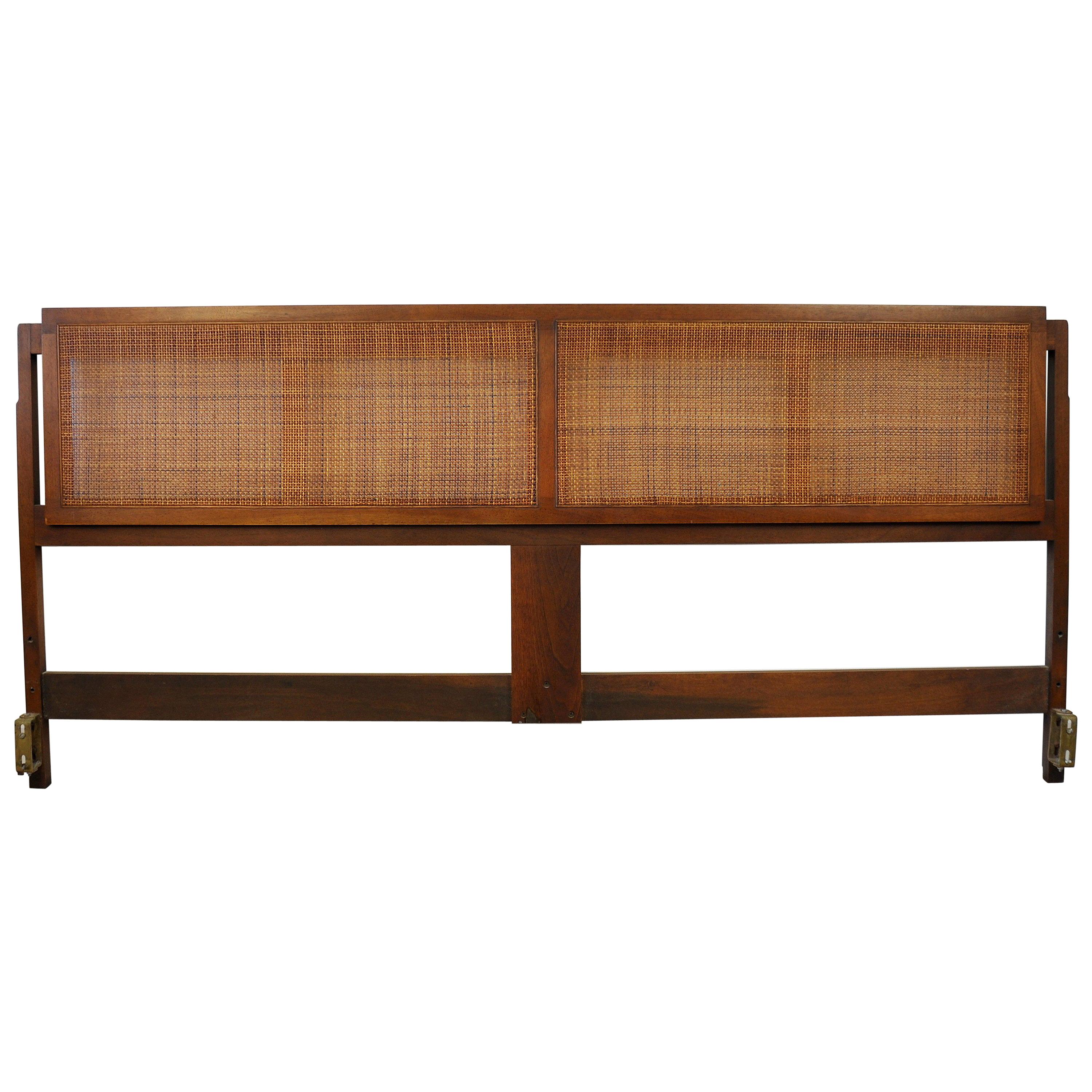 Jack Cartwright for Founders Walnut and Cane King Size Headboard