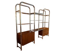 Jack Cartwright for Founders Walnut, Tubular Chrome and Glass Shelving Unit