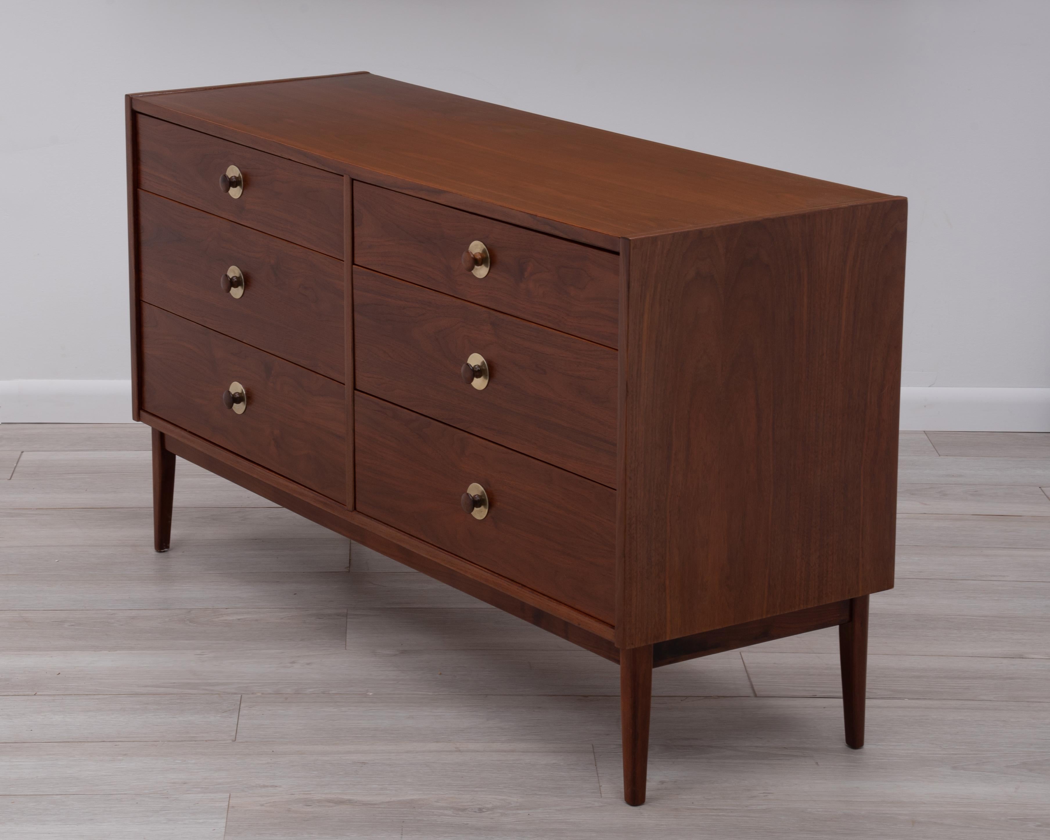 Jack Cartwright Founders Furniture Walnut Brass Mid-Century Modern Dresser 3