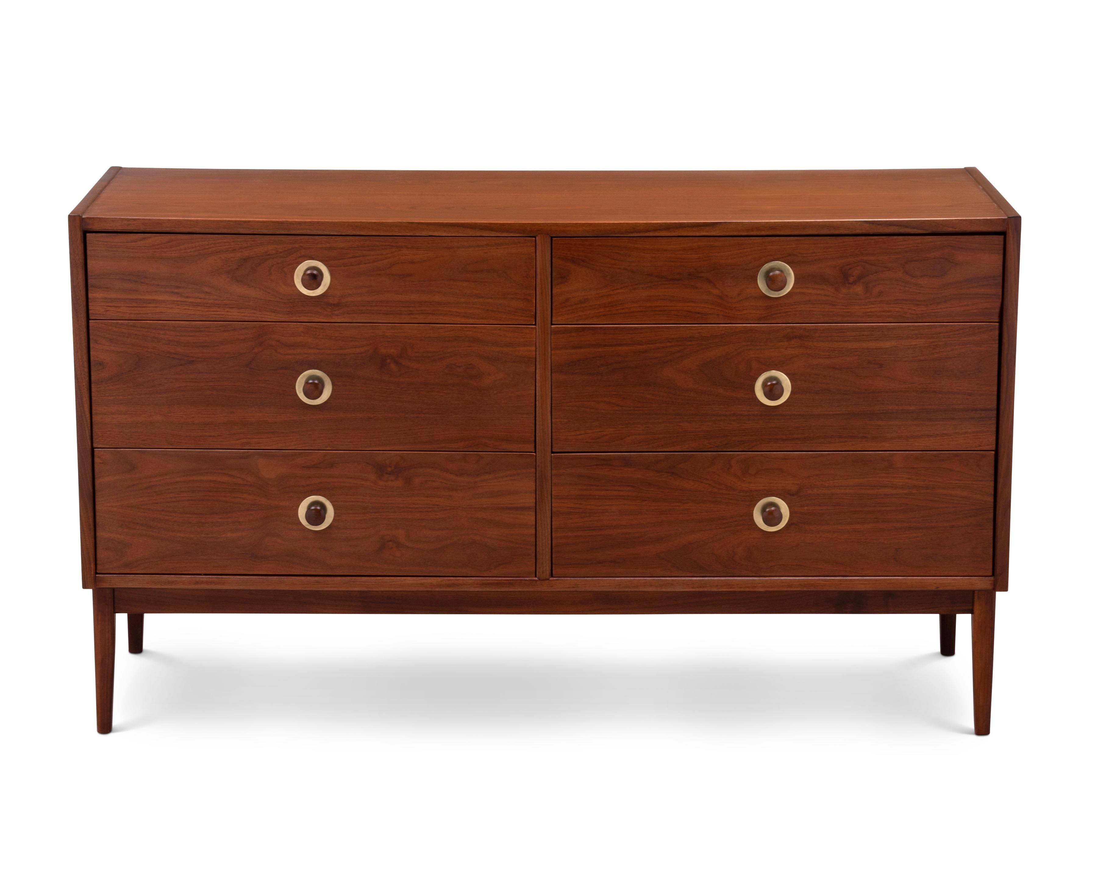 American Jack Cartwright Founders Furniture Walnut Brass Mid-Century Modern Dresser For Sale