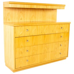 Jack Cartwright, Founders Mid Century Lighted Blonde Maple 4 Drawer Low Dresser