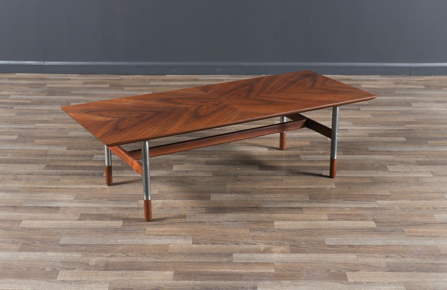 Mid-Century Modern Jack Cartwright Steel & Walnut Coffee Table for Founders For Sale