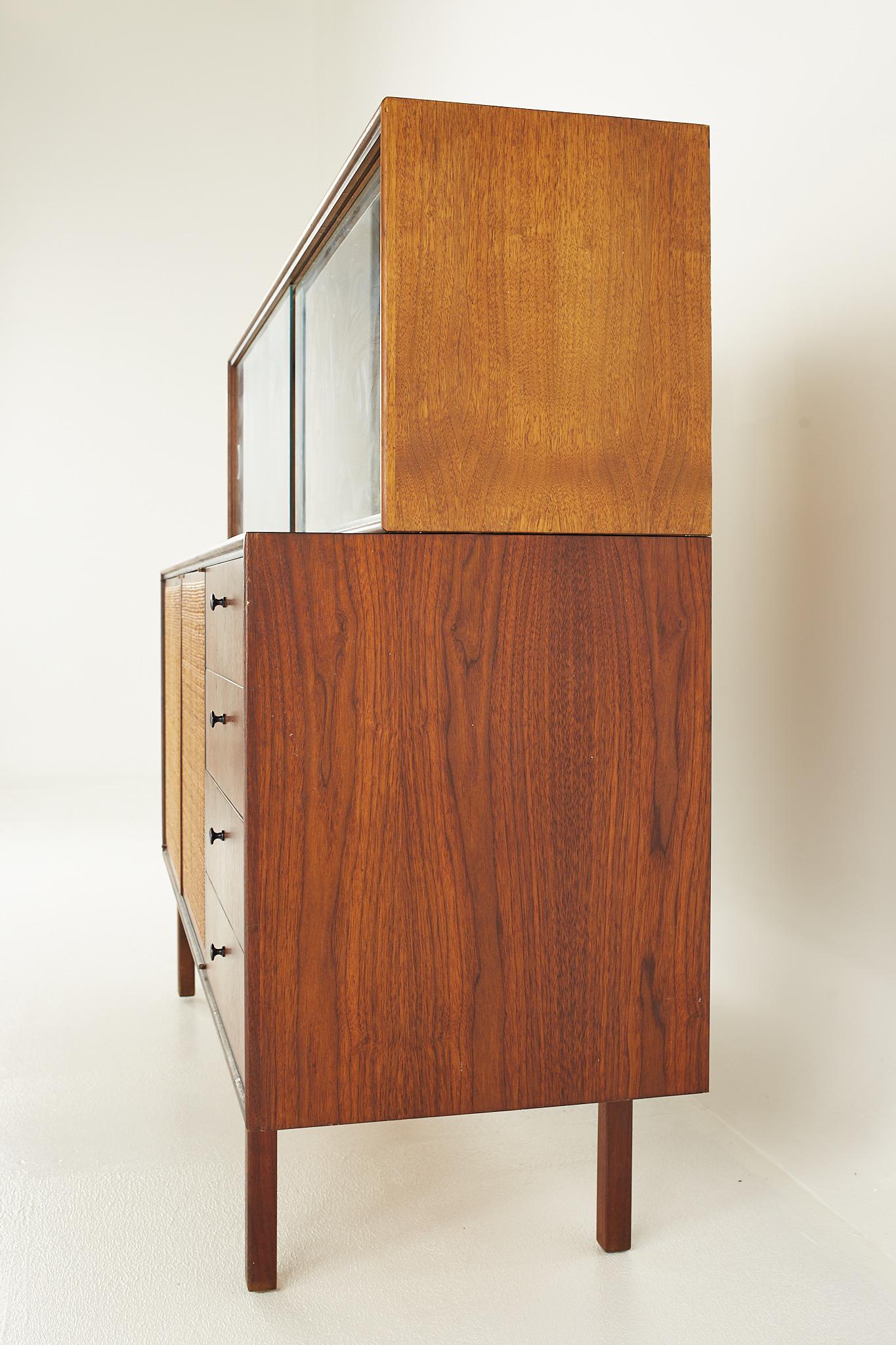 Mid-Century Modern Jack Cartwright Style Founders Mid Century Cane Front Credenza with Hutch
