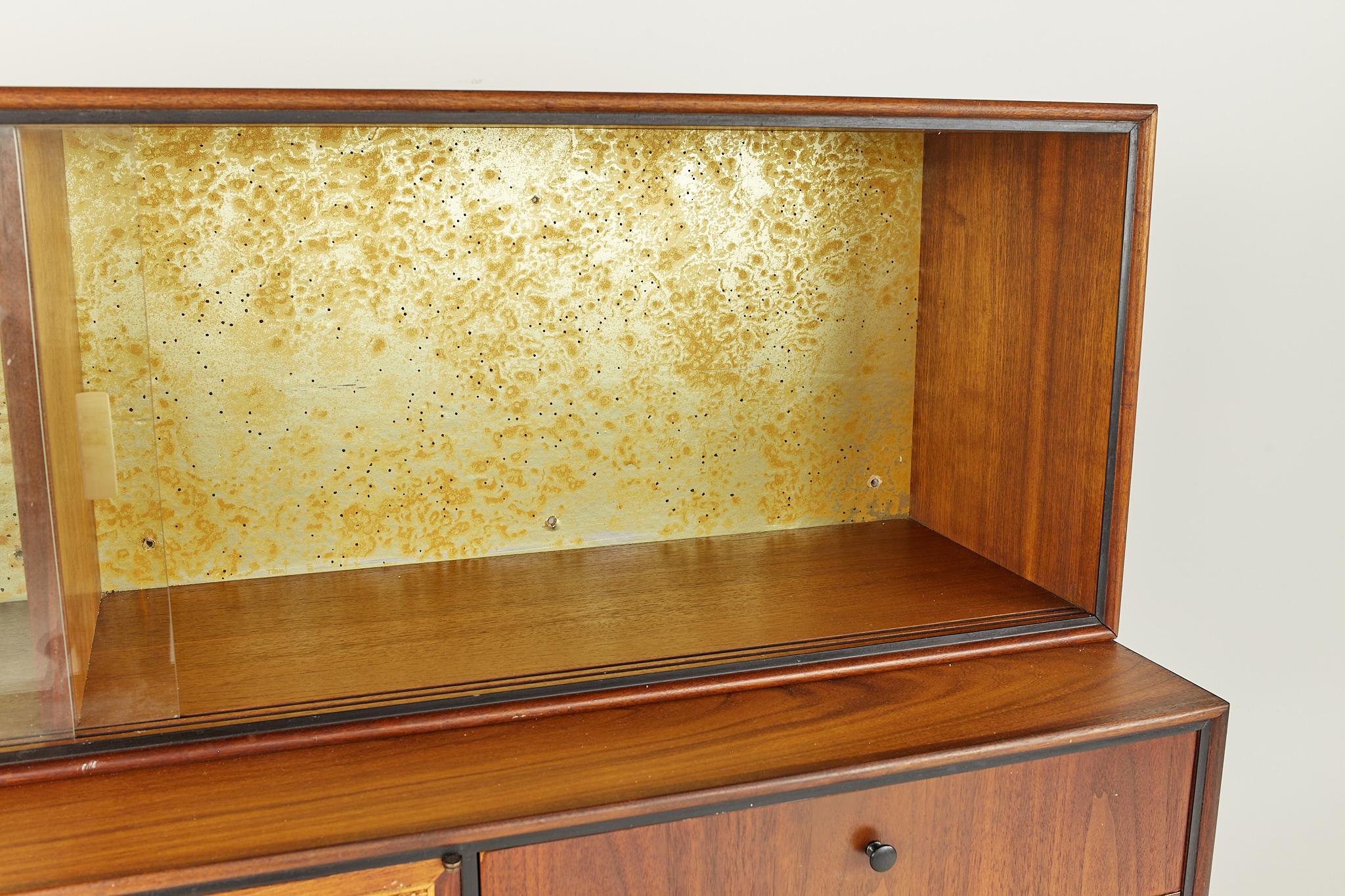 American Jack Cartwright Style Founders Mid Century Cane Front Credenza with Hutch