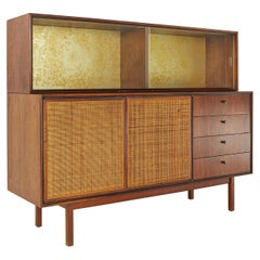 Jack Cartwright Style Founders Mid Century Cane Front Credenza with Hutch