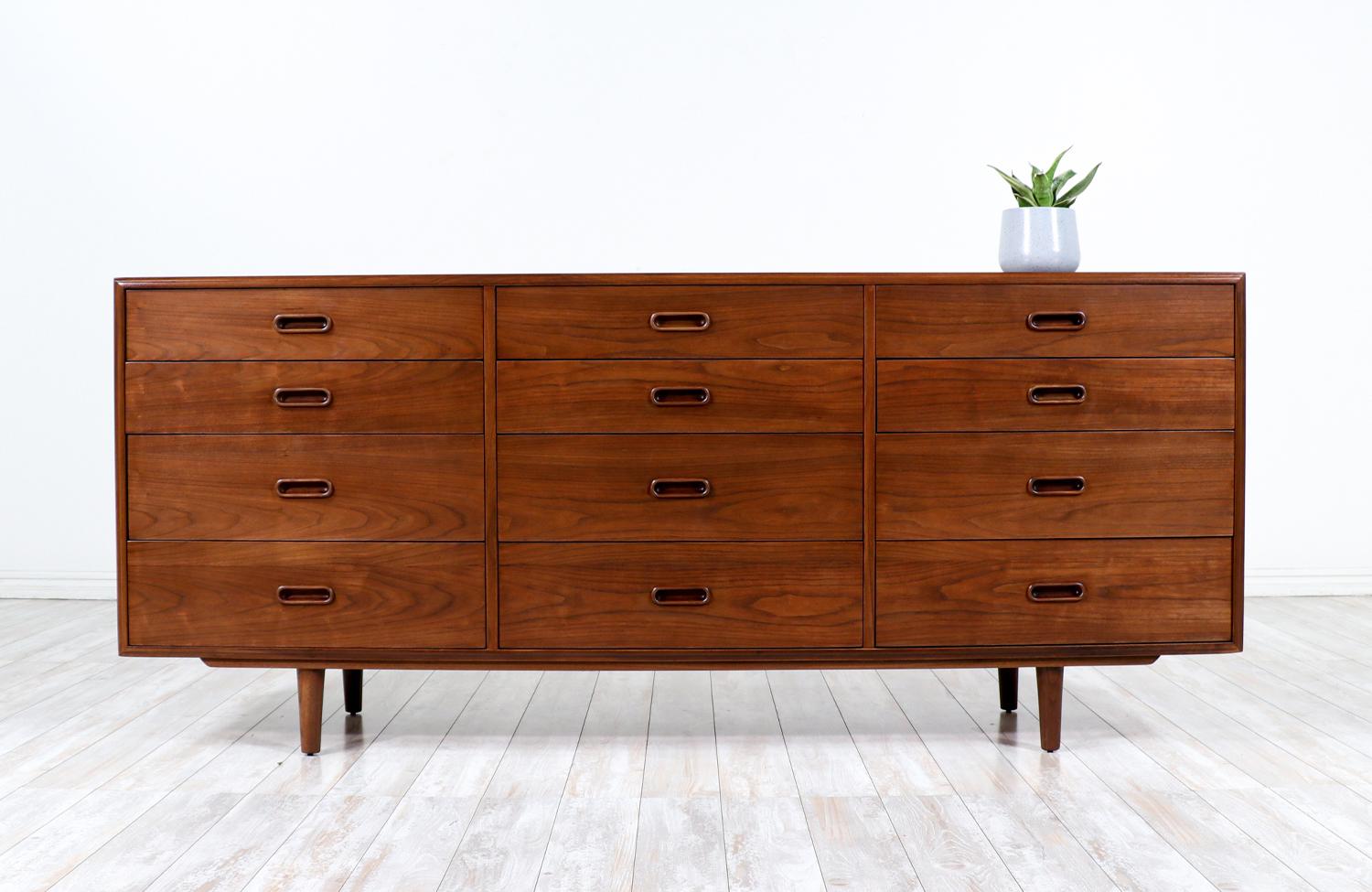 Jack Cartwright walnut 12-drawer dresser for Founders Co.