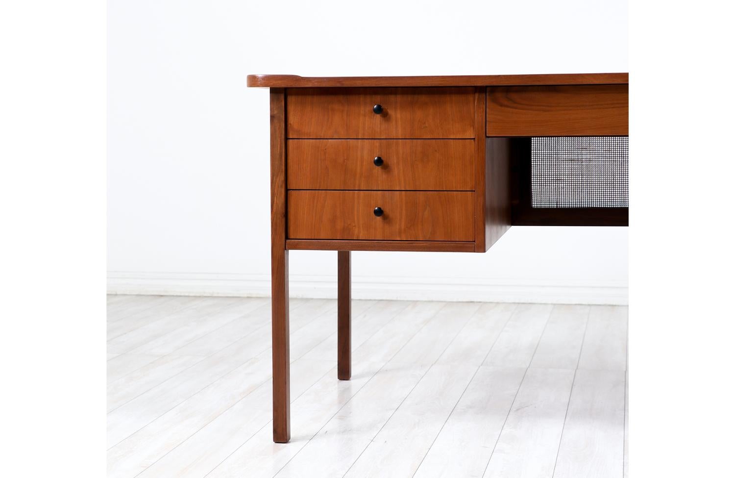 Expertly Restored -Jack Cartwright Walnut & Cane Executive Desk for Founders Co. 5