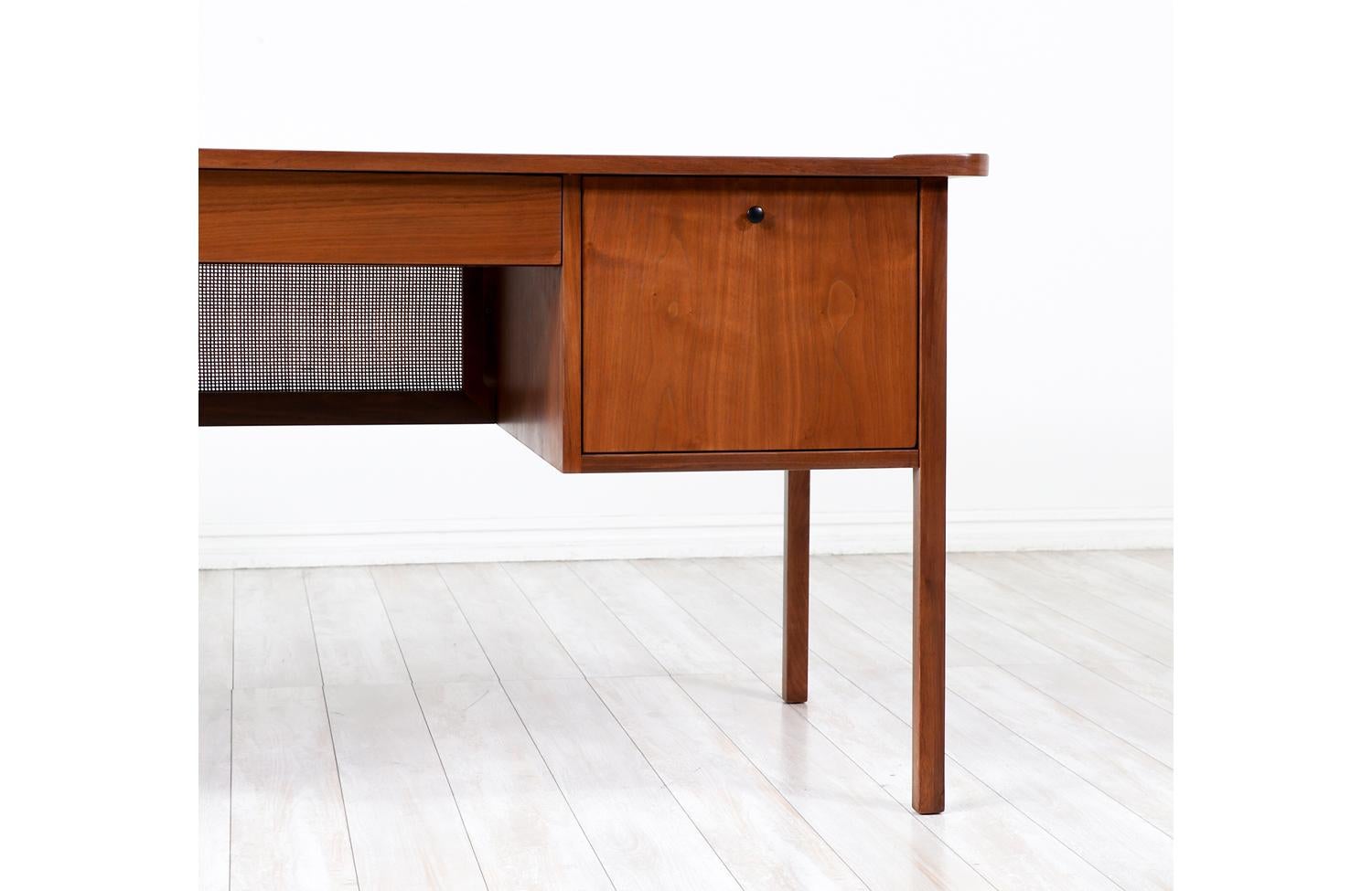 Expertly Restored -Jack Cartwright Walnut & Cane Executive Desk for Founders Co. 6