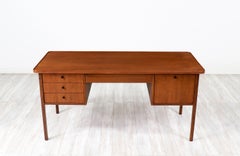 Expertly Restored -Jack Cartwright Walnut & Cane Executive Desk for Founders Co.