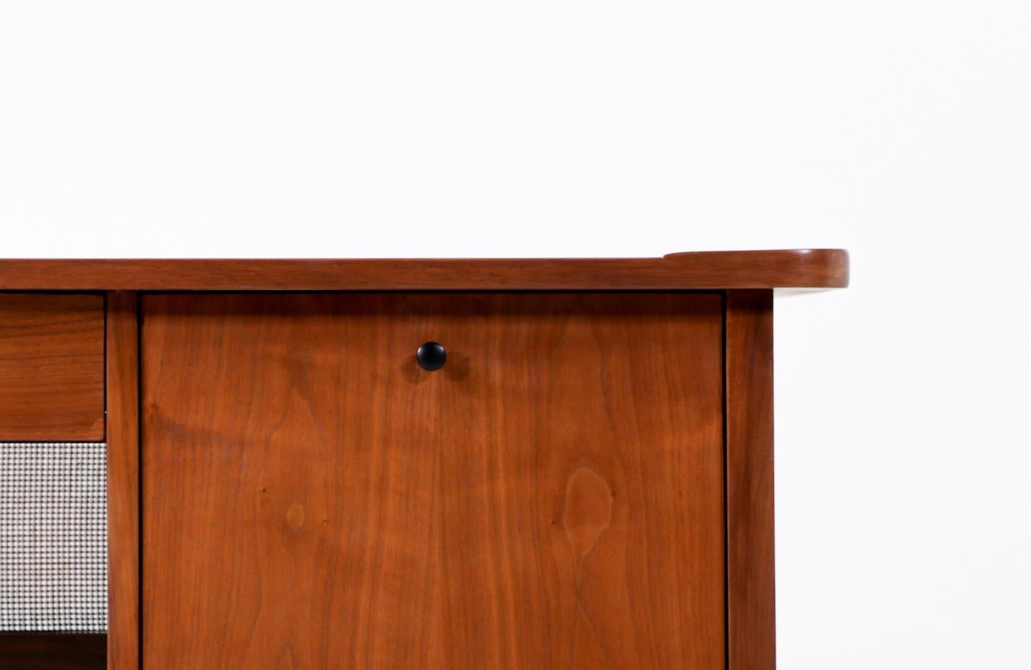 Expertly Restored -Jack Cartwright Walnut & Cane Executive Desk for Founders Co. 2