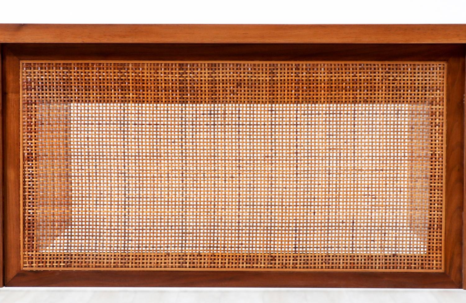 Expertly Restored -Jack Cartwright Walnut & Cane Executive Desk for Founders Co. 3