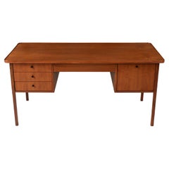 Expertly Restored -Jack Cartwright Walnut & Cane Executive Desk for Founders Co.