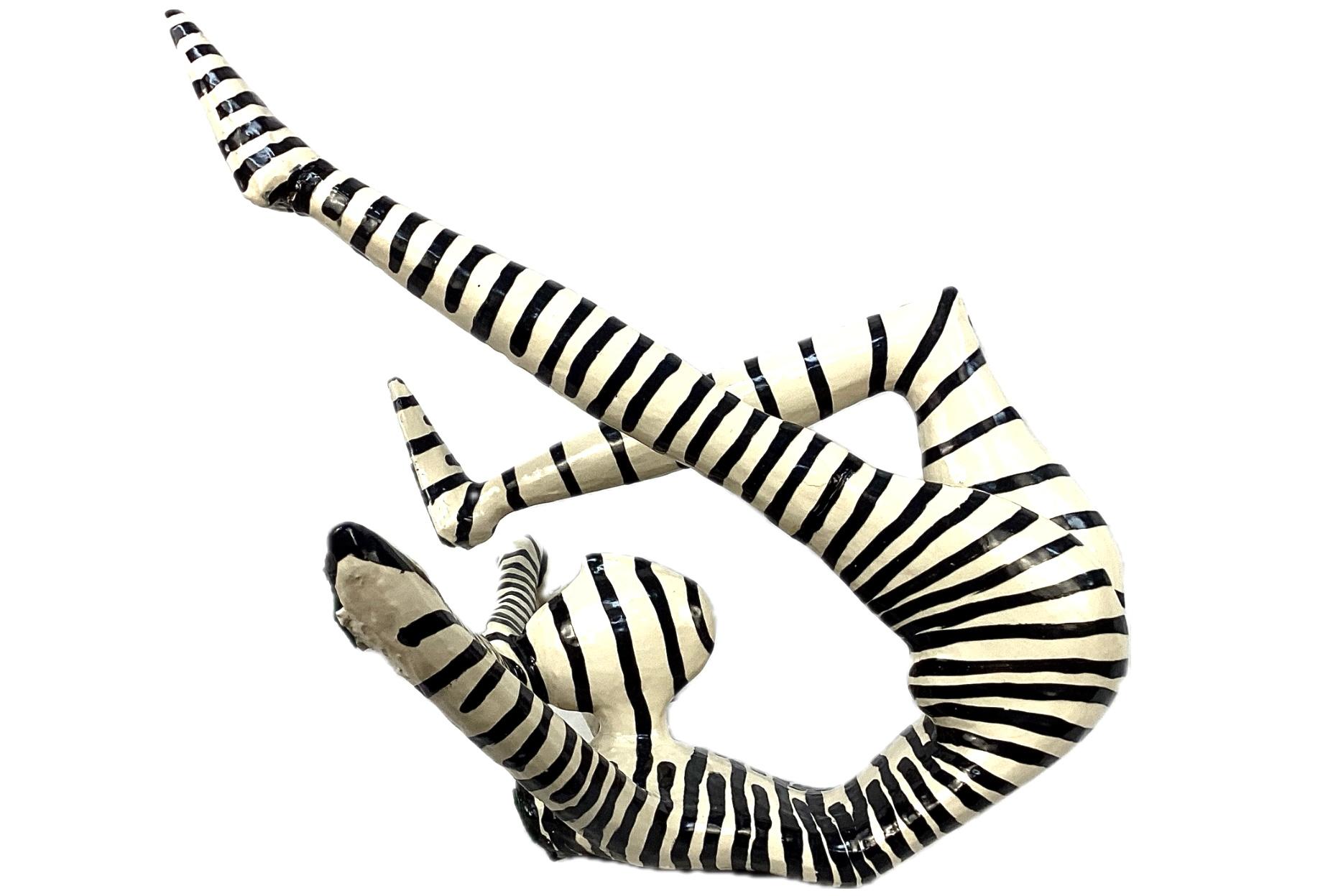 Modern Jack Charney Black and White Ceramic Striped Acrobat Sculpture For Sale