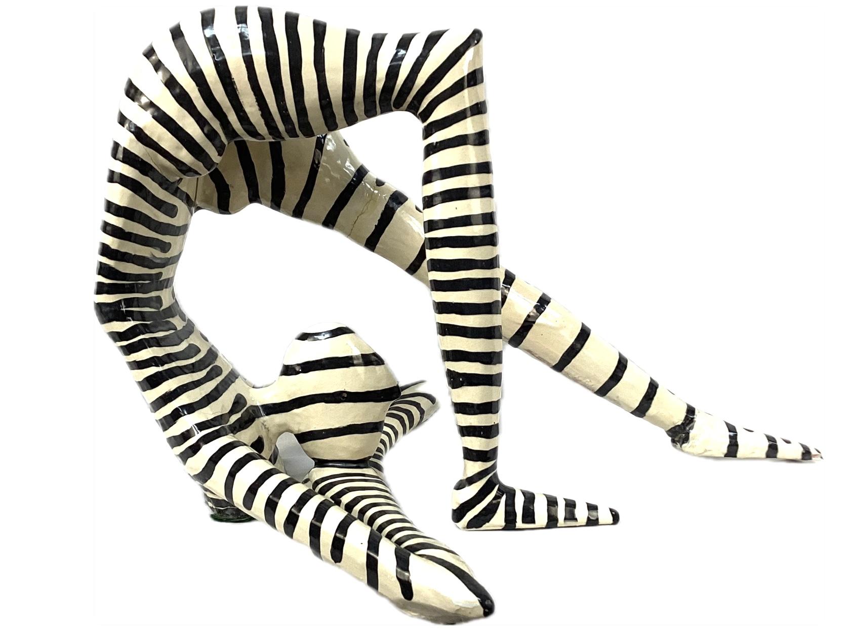 American Jack Charney Black and White Ceramic Striped Acrobat Sculpture For Sale