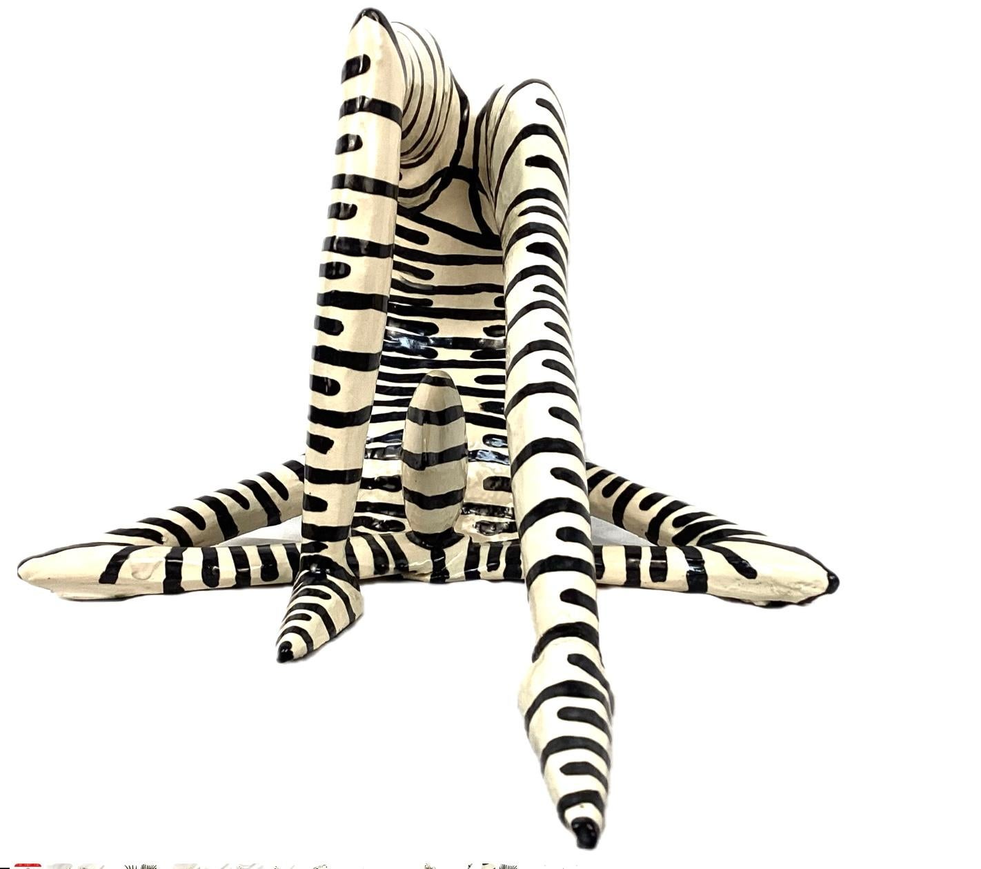 Jack Charney Black and White Ceramic Striped Acrobat Sculpture In Good Condition For Sale In Bradenton, FL