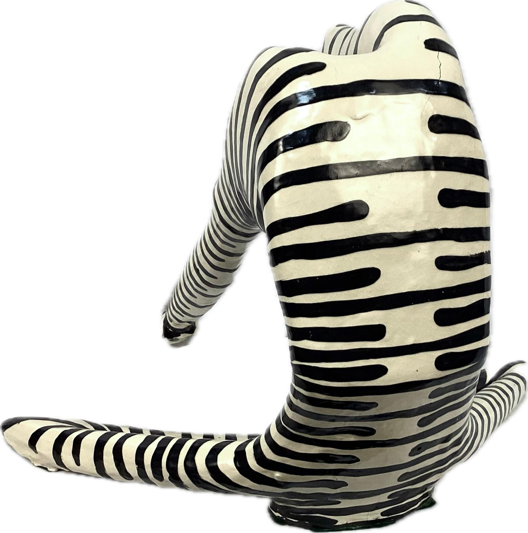 20th Century Jack Charney Black and White Ceramic Striped Acrobat Sculpture For Sale