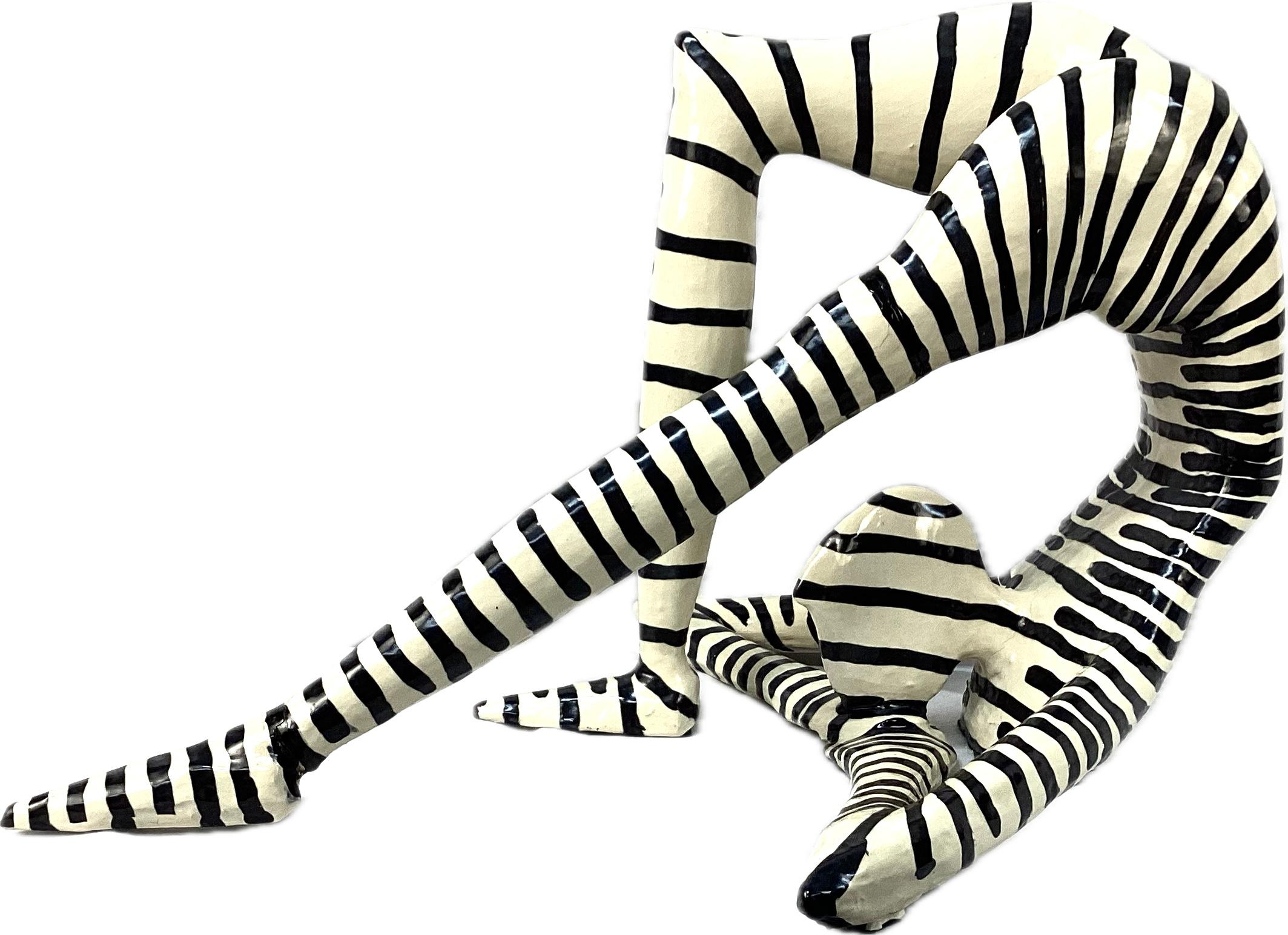 Jack Charney Black and White Ceramic Striped Acrobat Sculpture For Sale 1
