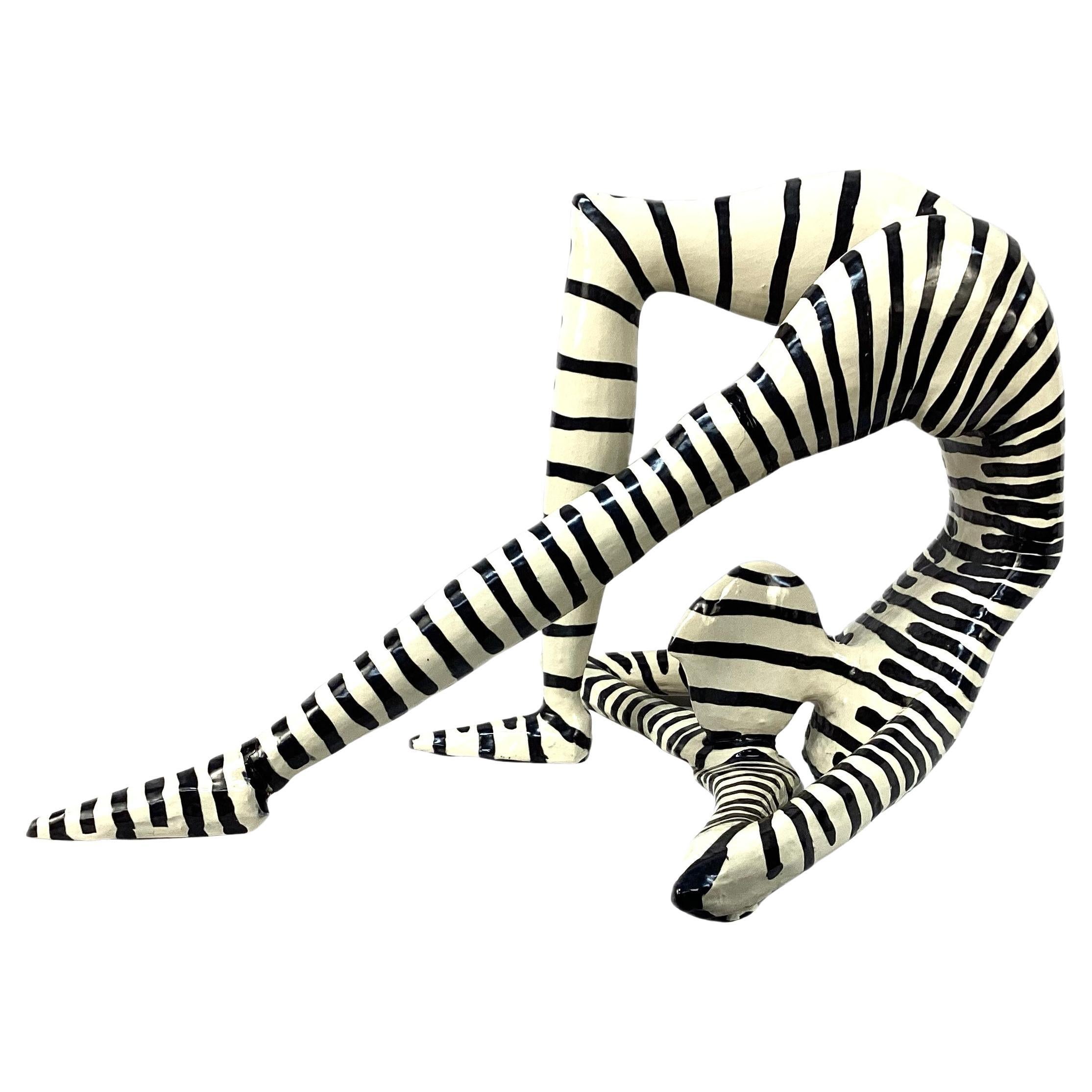 Jack Charney Black and White Ceramic Striped Acrobat Sculpture For Sale