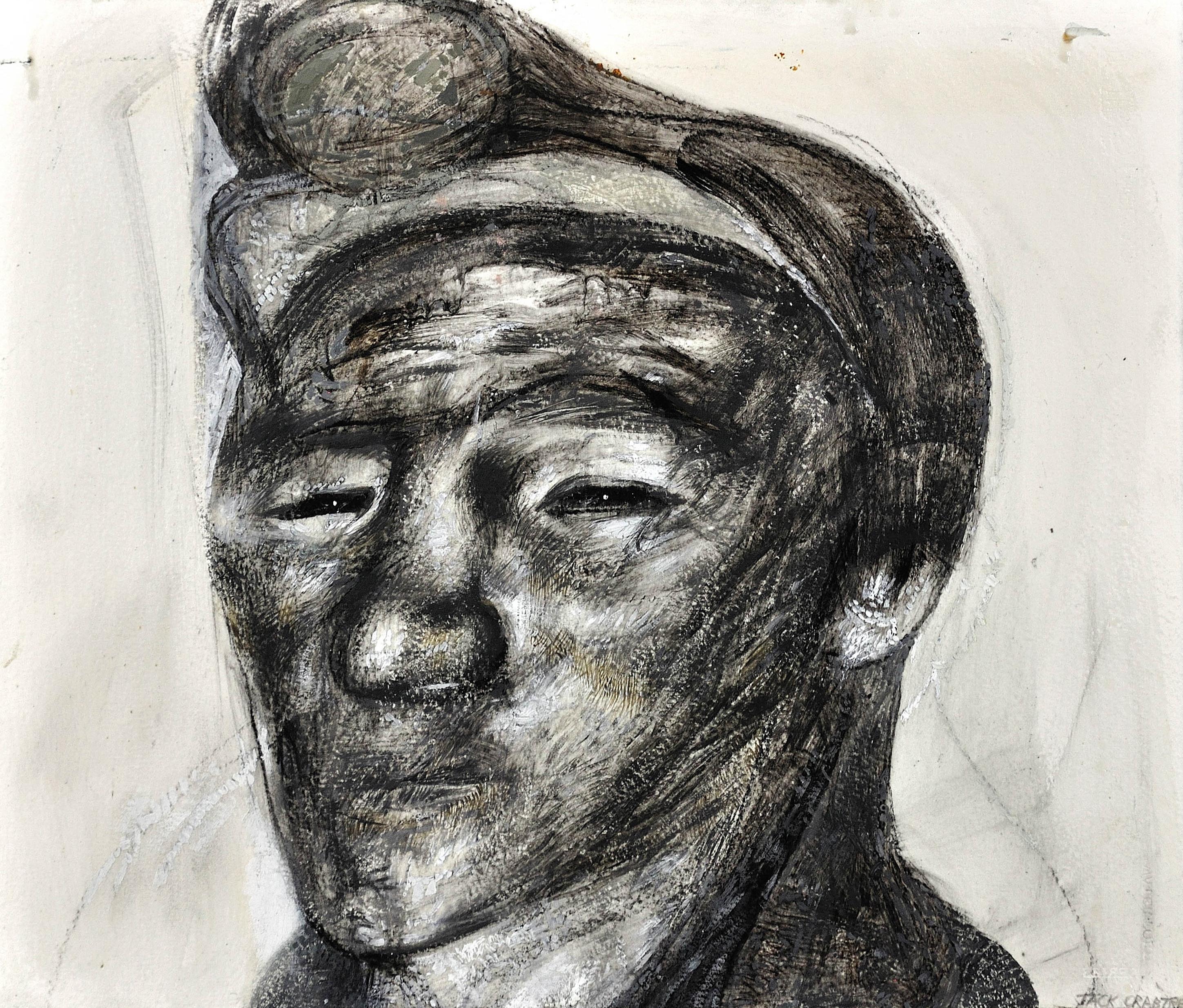 Jack Crabtree. 
English ( b.1938 ).
Welsh Miner
Mixed Media. Signed.
Image size 14.8 inches x 17.5 inches ( 37.5cm x 44.5cm ).
Frame size 23.4 inches x 26.2 inches ( 59.5cm x 66.5cm ).

Available for sale; this original mixed media artwork is by