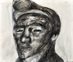Portrait Of A Welsh Coal Miner 1970s Mixed Media Artwork Mining In South Wales