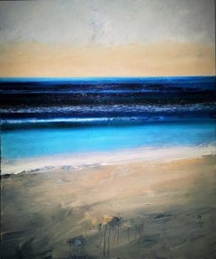 “Crescendo”, seascape of waves, white Cornish sands, Tonalist, oil on canvas