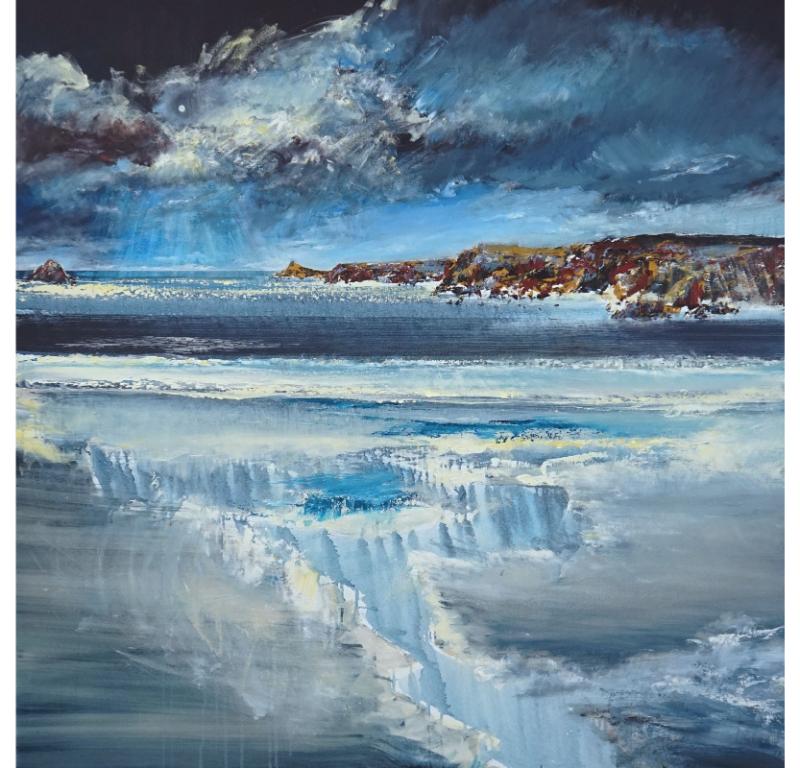 Landscape Painting di Jack Davis - Shifting Sand at Sennen, Paesaggio olio su tela del XXI secolo