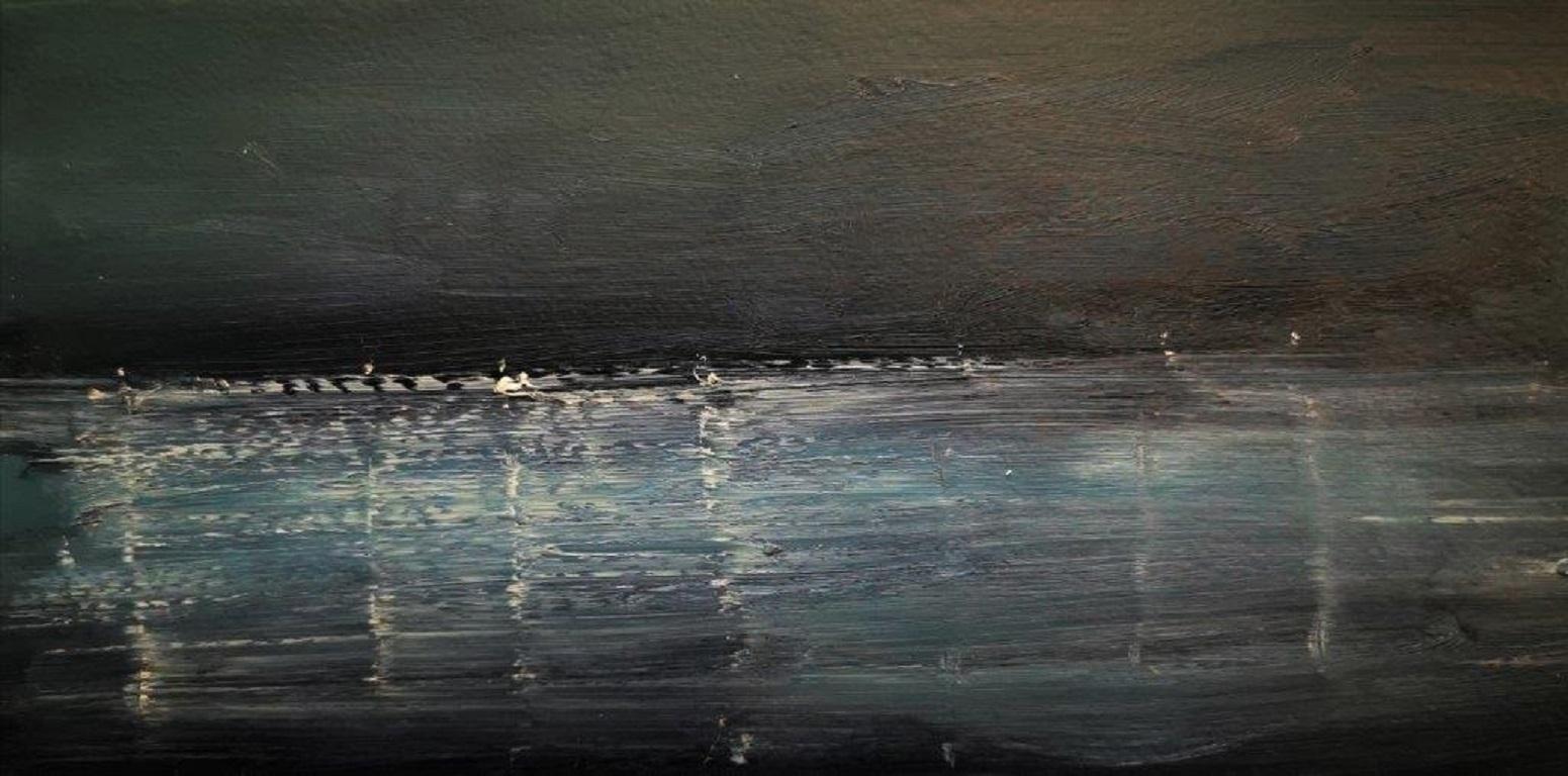 Jack Davis Landscape Painting - "Through the Night”, dramatic Cornish seascape of moonlit waves, oil on canvas