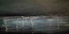 "Through the Night”, dramatic Cornish seascape of moonlit waves, oil on canvas