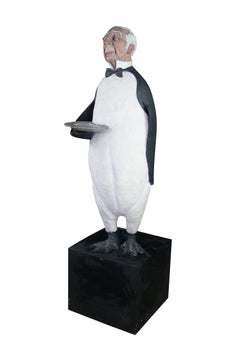 Jack Dowd 1996 Life Size Penguin Butler Dumb Waiter Hydrocal Sculpture 64"
