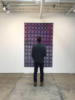 Lienzo de caucho tensado de doble panel monumental rosa y morado teñido y pintado