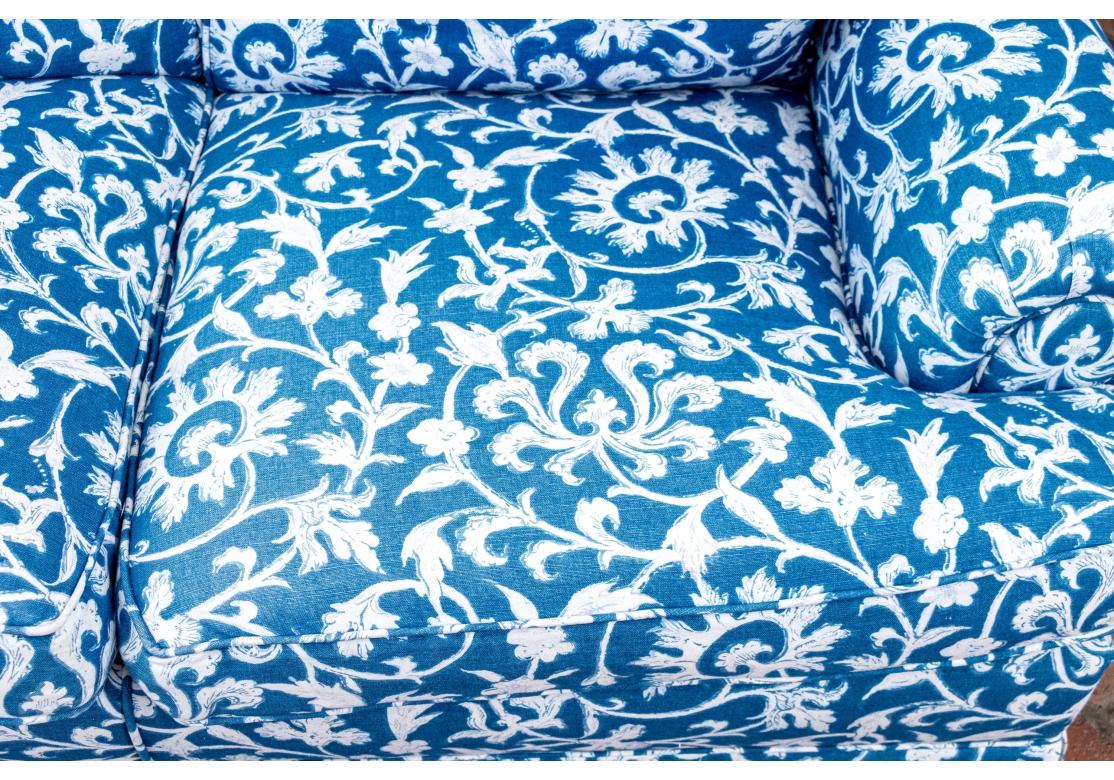 Jack Fhillips Custom Upholstered Blue And White Three Seat Sofa For Sale 4