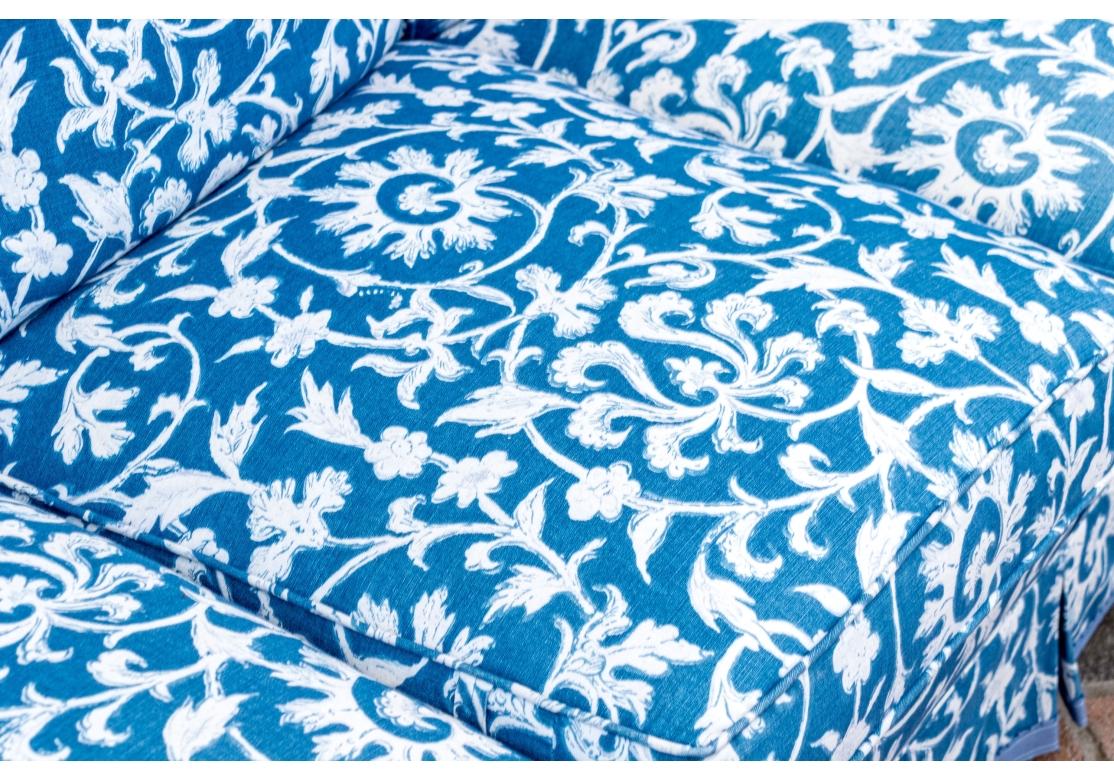 Jack Fhillips Custom Upholstered Blue And White Three Seat Sofa In Fair Condition For Sale In Bridgeport, CT