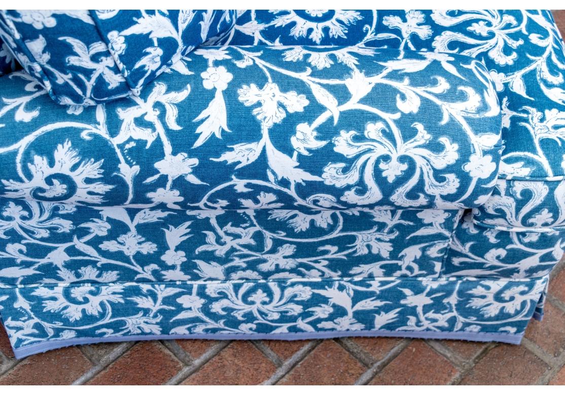Jack Fhillips Custom Upholstered Blue And White Three Seat Sofa For Sale 1
