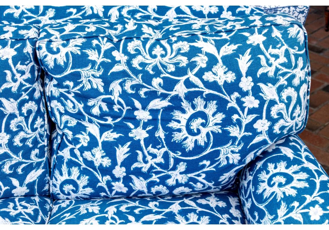 Jack Fhillips Custom Upholstered Blue And White Three Seat Sofa For Sale 2