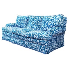 Jack Fhillips Sofá tapizado a medida azul y blanco de tres plazas