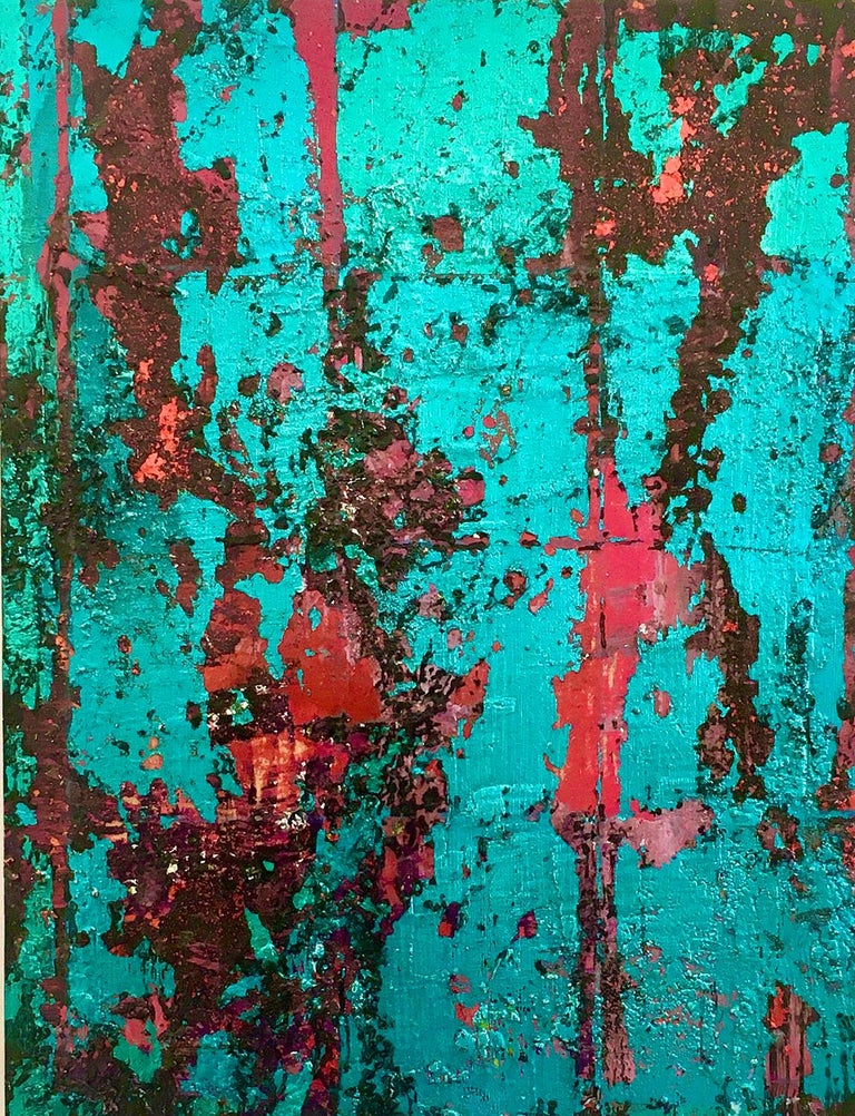 Jack Frame Matrix Teal and Scarlet Contemporary Abstract Painting