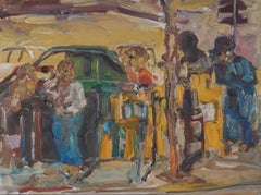 Abstracted Figures Crossing the Street 20th Century Oil
