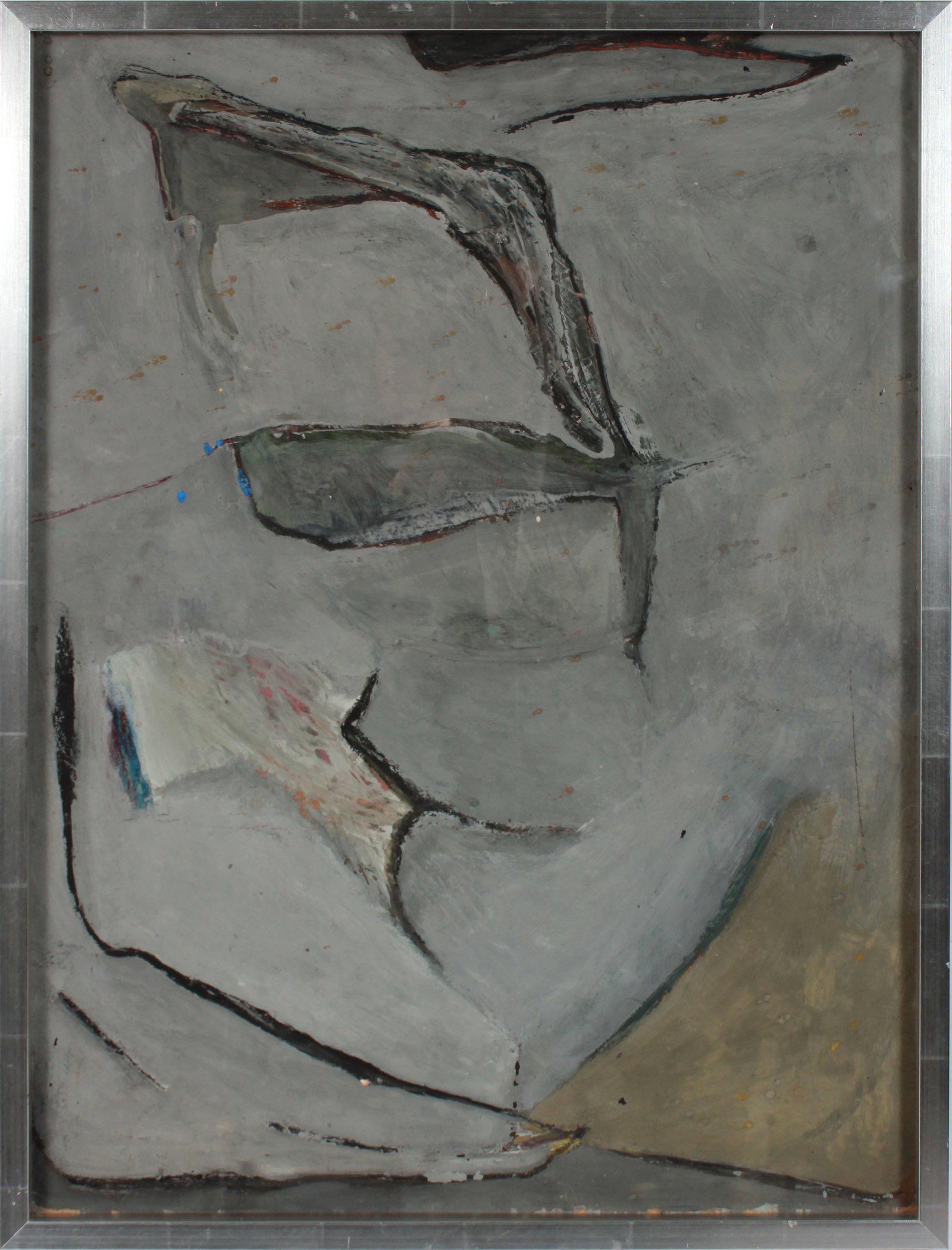 Jack Freeman Abstract Painting - Gray Subdued Abstract 1950s-1960s Acrylic and Charcoal